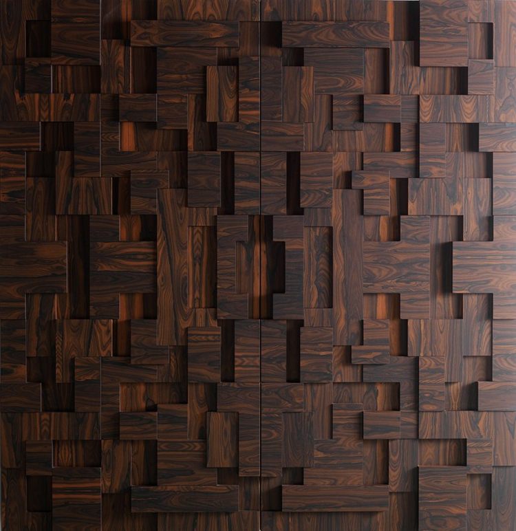 modernt utrustade kök mörkbruna naturliga träskåpfronter 3D -optik pusseldesign