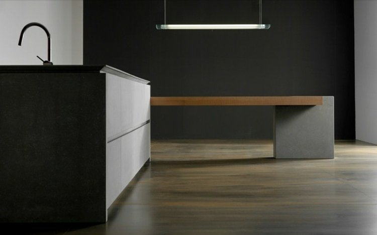 modernt inbyggt kök-fint betong-trä-fronter-kök-ö-matbord-belysning