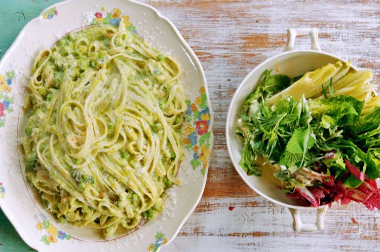 pasta-recept-jamie-oliver-15-minuter-sparris-ärtor-primavera