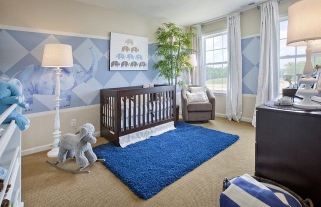 baby rum design idé pojke grädde blå kombination väggdekoration elefant tema