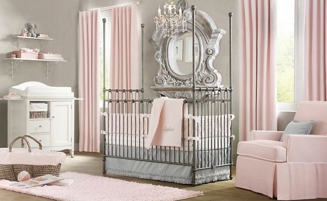 baby rum möbler flicka rosa grå metall baby säng