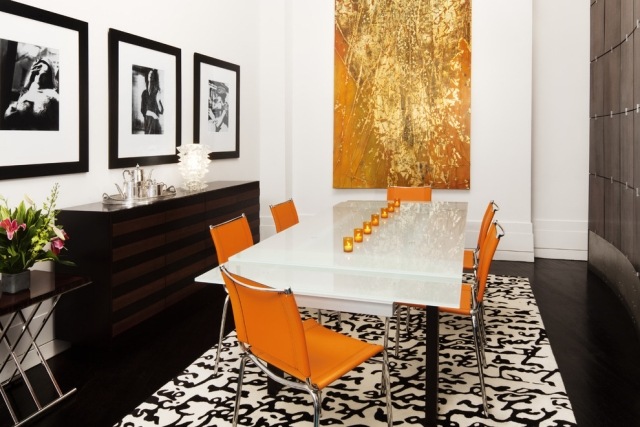 Inredningstips för matsalsfärger-orange-brunt-vitt-matbord