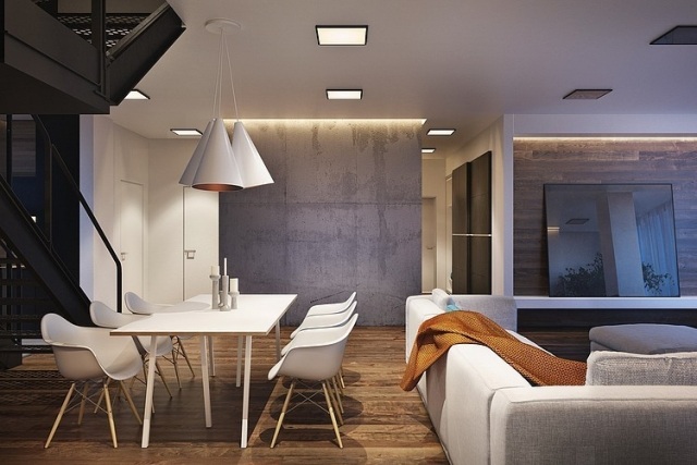 möbleringsidéer-matsal-vit-matsal möbler-exponerad betong-vägg-trägolv