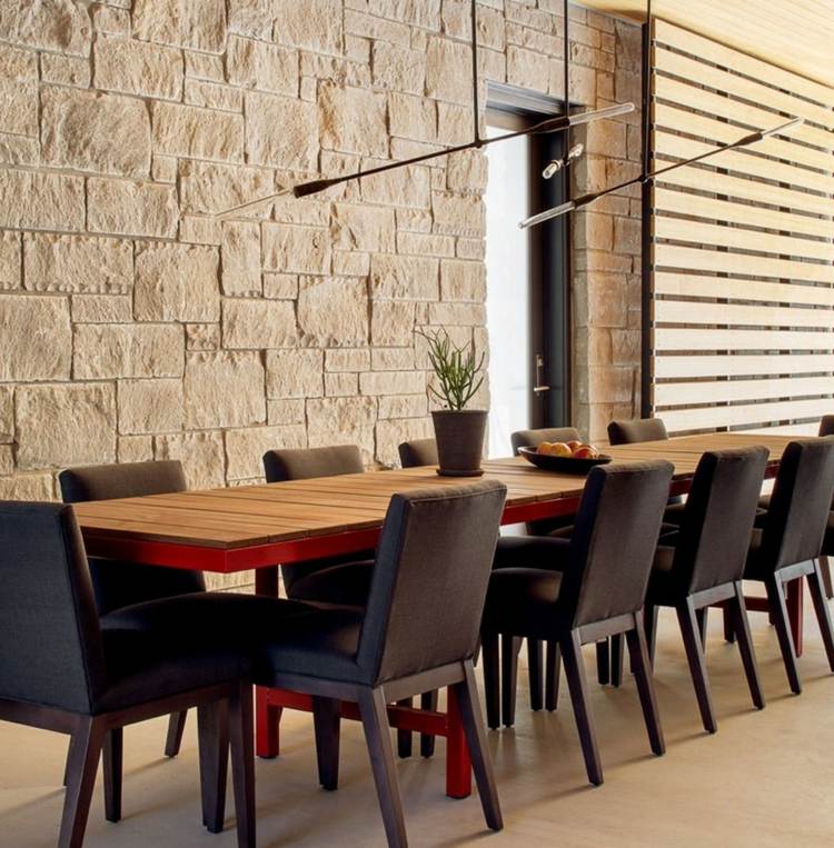 inredning idéer för matsal stort bord sten vägg design rustik modern