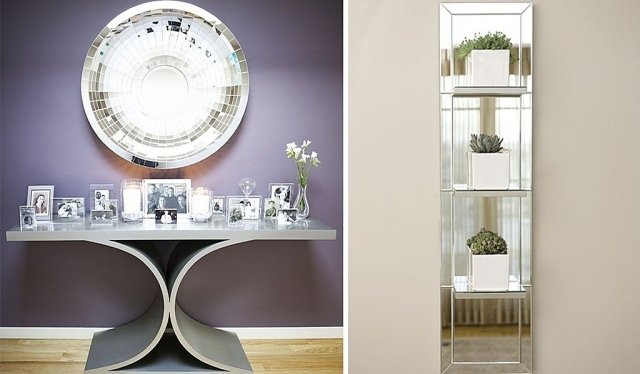 hall-design-idéer-väggar-lila-målning-dekoration-spegel-element