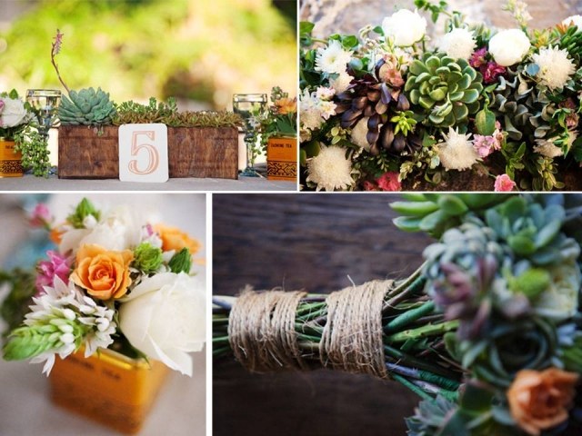 bröllop-dekoration-collage-blommor-orange-grönt