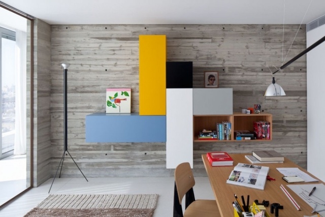färgidéer-lägenhet-inredning-modulärt-levande-vägg-blå-gul-grå-motiv