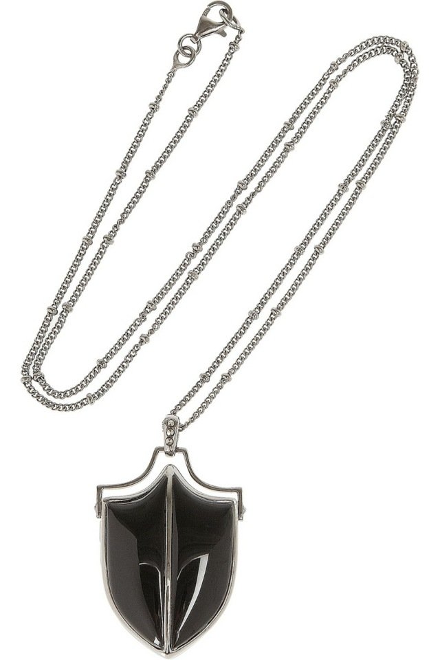 Dräkt-smycken-kedja-med-svarta-hängen-välvda-form