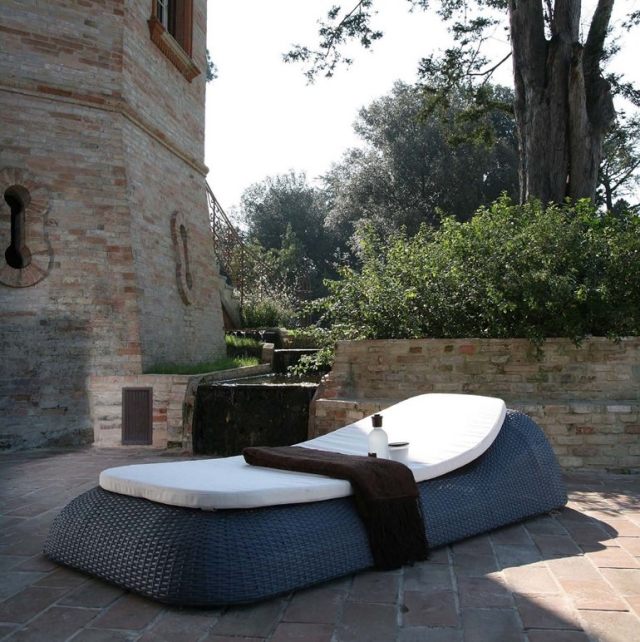 Lounge soffa-ISCHIA vävd av rotting-svart vävda trädgårdsmöbler