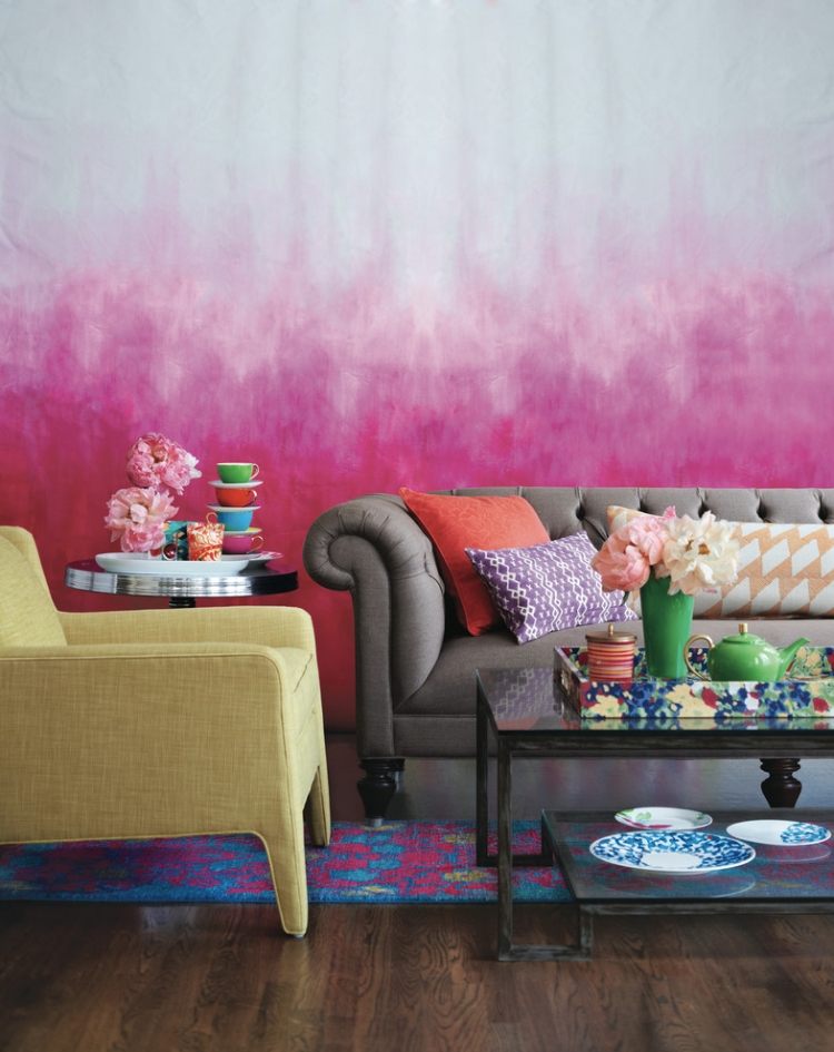väggmålning-målning-teknik-ombre-effekt-rosa-vitt-vardagsrum