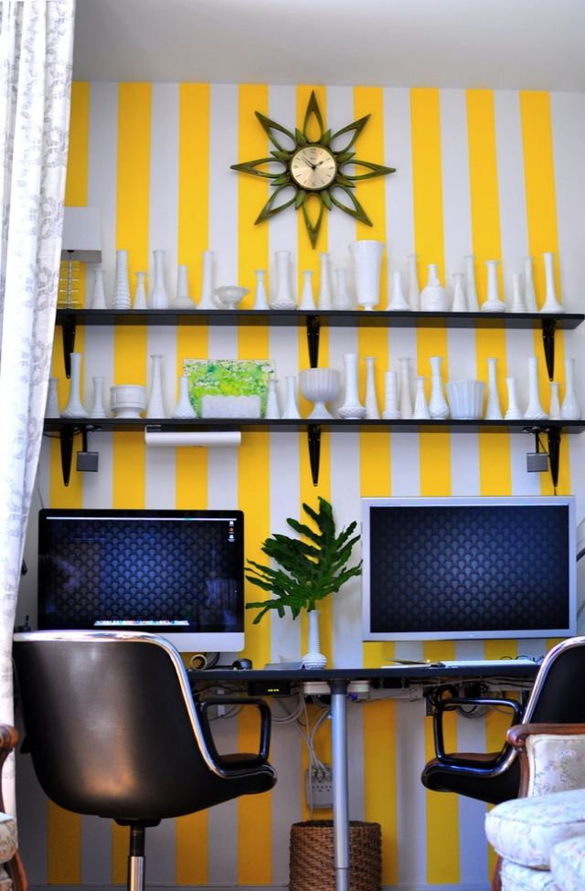 rand-mönster-strök-hem-kontor-vägg-gul-vit
