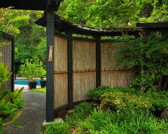 trädgård staket idéer sekretess skärm framgård japansk stil bambu