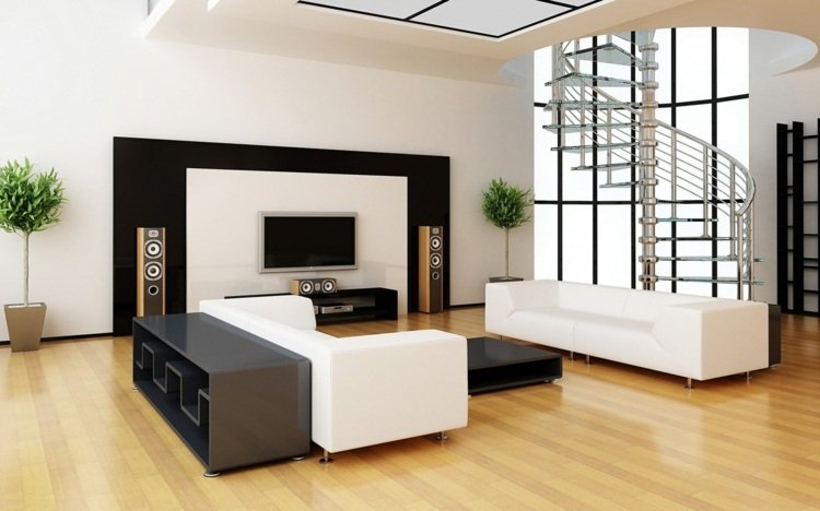 vardagsidéer för vardagsrummet modern-tv-svart-vit-möbel-skänk