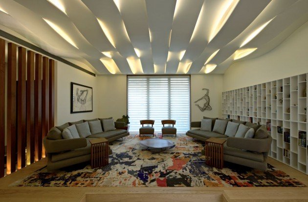 Levande idéer för vardagsrummet-upphängda-tak-led-belysning-vågor