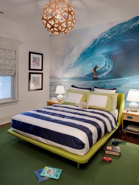 Teenage room futon säng fototapeter fototapeter surf våg illustration