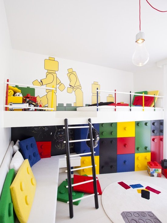 Barnrum lego tegel våningssäng med stege design