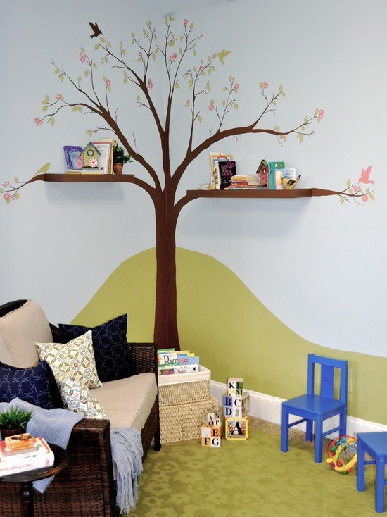 Barnens färgglada väggdesign-med klistermärken-väggdekaler träd