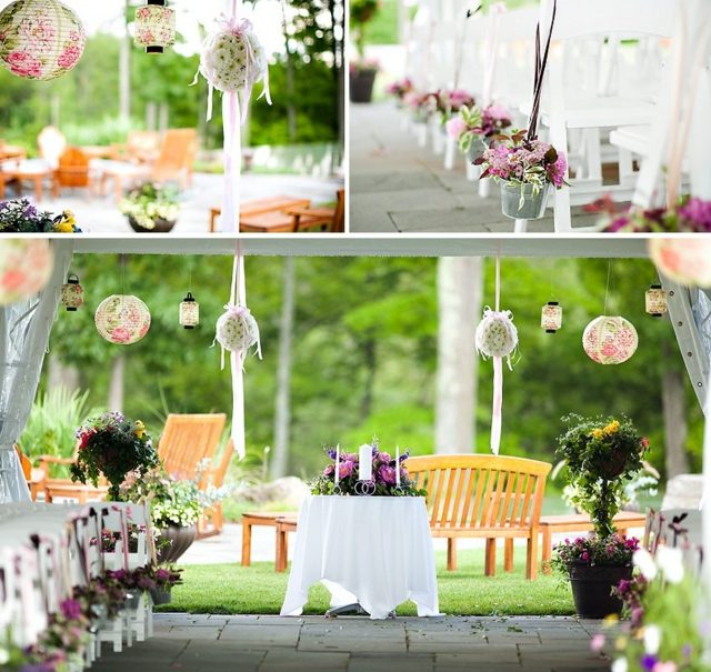 Dekorationsidéer Blommor arrangerade i metallhinkar