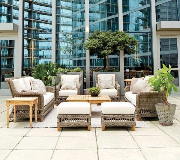 Vävd-rotting-möbler-soffa-set-trädgård bord-teak-idéer-terrass