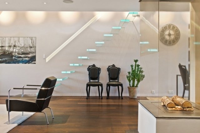glas fribärande trappa modern designer trappa typ loft lägenhet