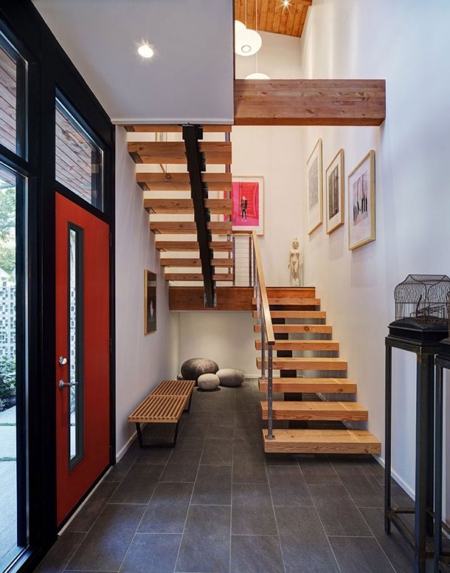 Stringer trappa trä design idéer modernt Midvale Courtyard hus