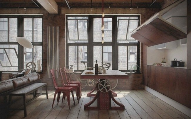 moderna lägenhetsmöbler industristil trämetall Den Loft