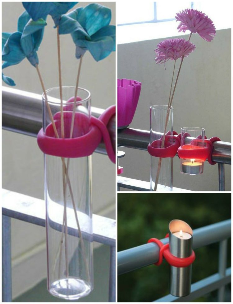 balkong-idéer-silikon-värmeljus-hållare-räcke-vas-glas-metall-rosa-röd