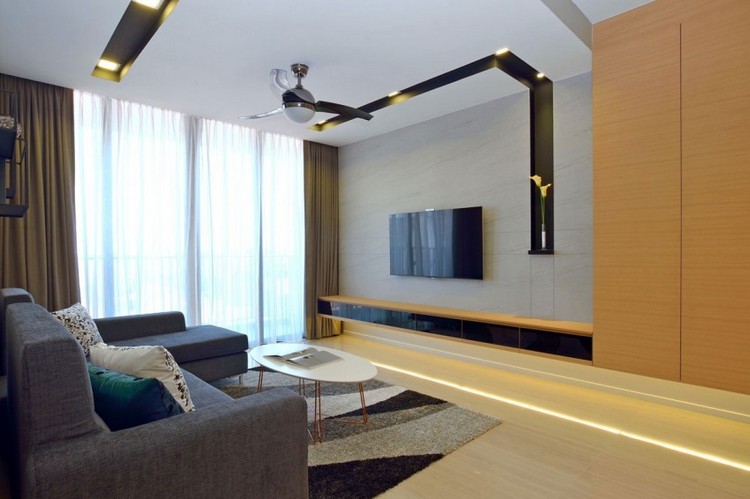 Moderna möbleridéer vardagsrum-väggdesign-väggpaneler-hylla-nisch-indirekt-belysning