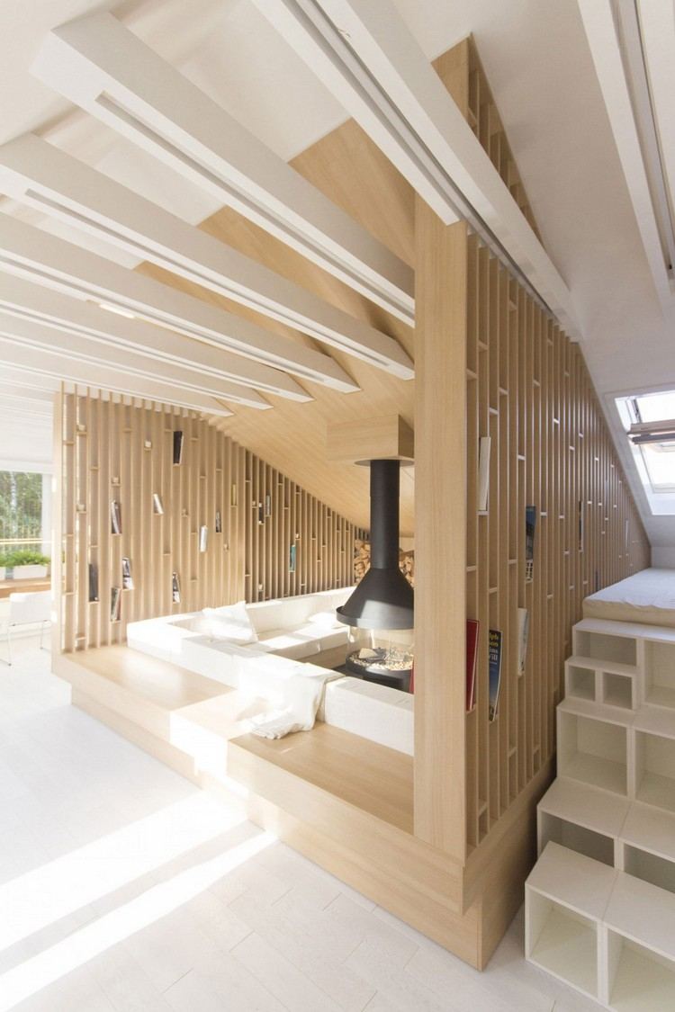 moderna möbler-idéer-vardagsrum-trä-konstruktion-hyllor