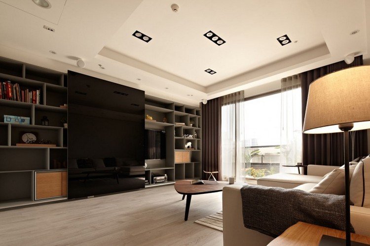 modern-inredning-idéer-vardagsrum-vägg-enhet-hyllor-paneler-tv