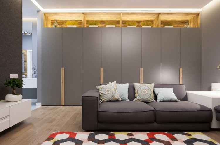 moderna möbler-idéer-vardagsrum-inbyggda-i-skåp-hyllor-led-remsor