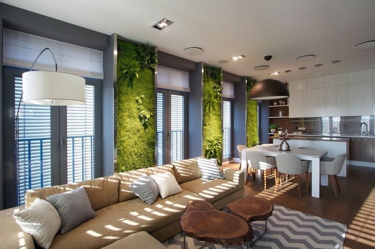 Moderna möbleridéer vardagsrum-kök-vertikala trädgårdar