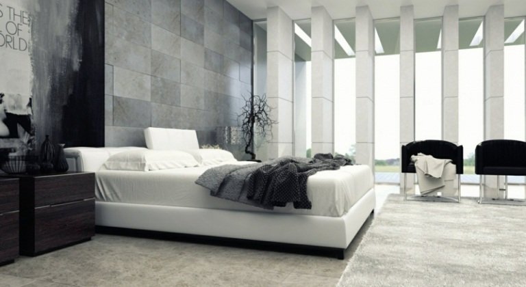 modern sovrums väggdesign monokrom sten minimalistisk