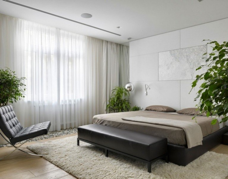 moderna sovrum-krukväxter-dekorativa-grus-vit-vägg
