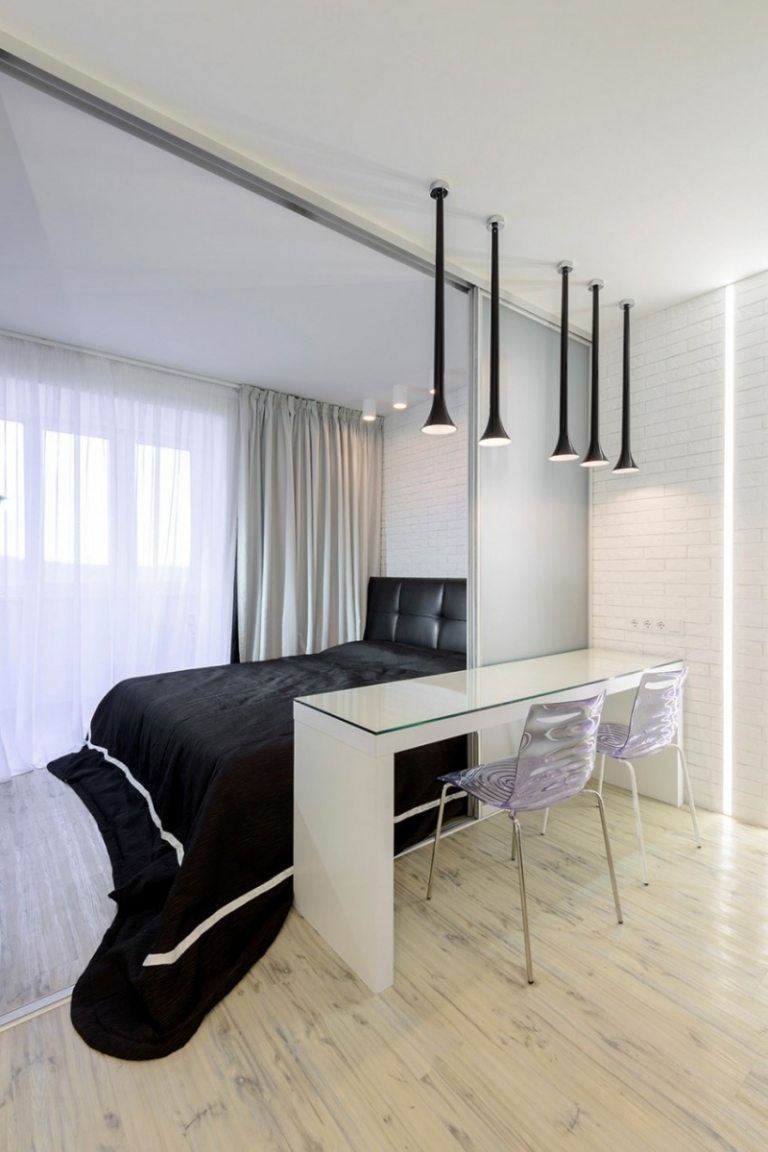 modern-sovrum-svart-vit-skjutdörr-hem-kontor-dela