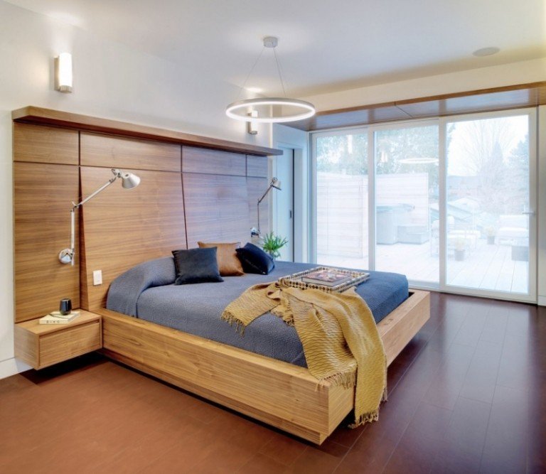 moderna sovrum-trä-säng-integrerade-vägg-sängbord
