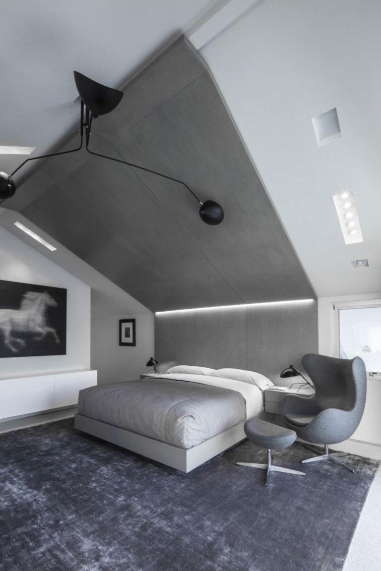 modern sovrums väggdesign-grå-vit-led-ljus