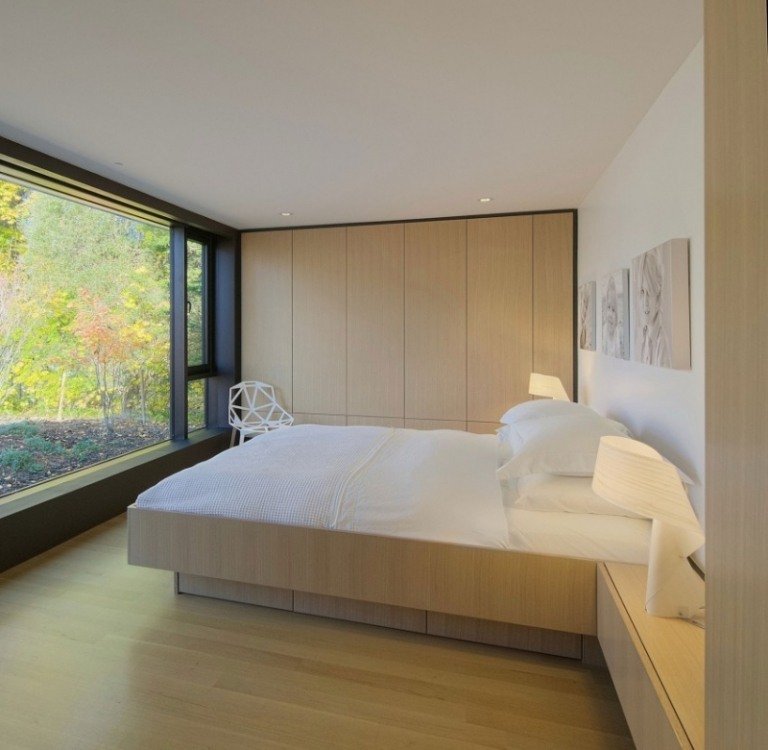 moderna sovrum-trämöbler-inbyggd garderob-panoramafönster-bilder på barn