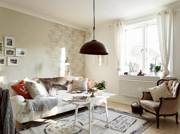 Lägenhet idéer matta möbler restaurerad fotovägg