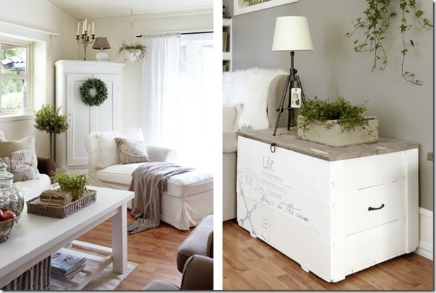 vit färg soffa stoppade möbler träbord krukväxter