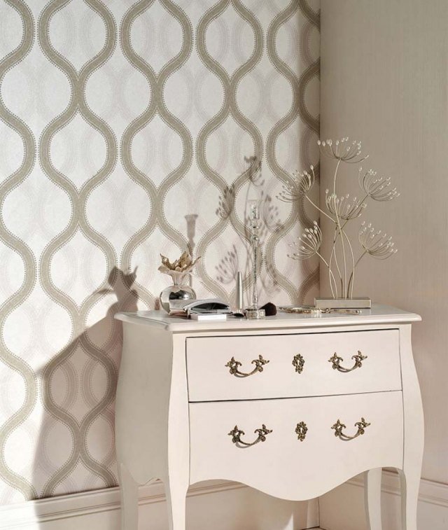 vardagsrum tapeter idéer beige geometriska mönster alfadur