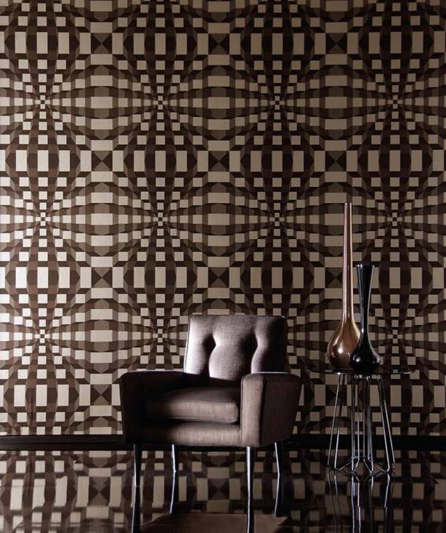 mönster tapet geometriska mönster beige brun illusion