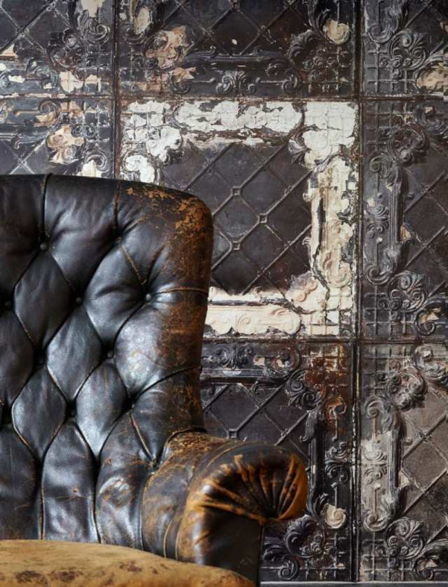 tapet vardagsrum vintage kakel imitation brun Brooklyn burkar