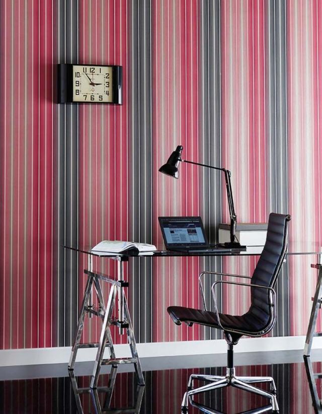 randig tapet rosa röd svart modern lino