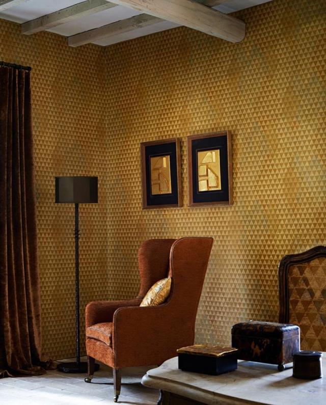 lyx tapeter vintage vardagsrum guld rhombus orkeb