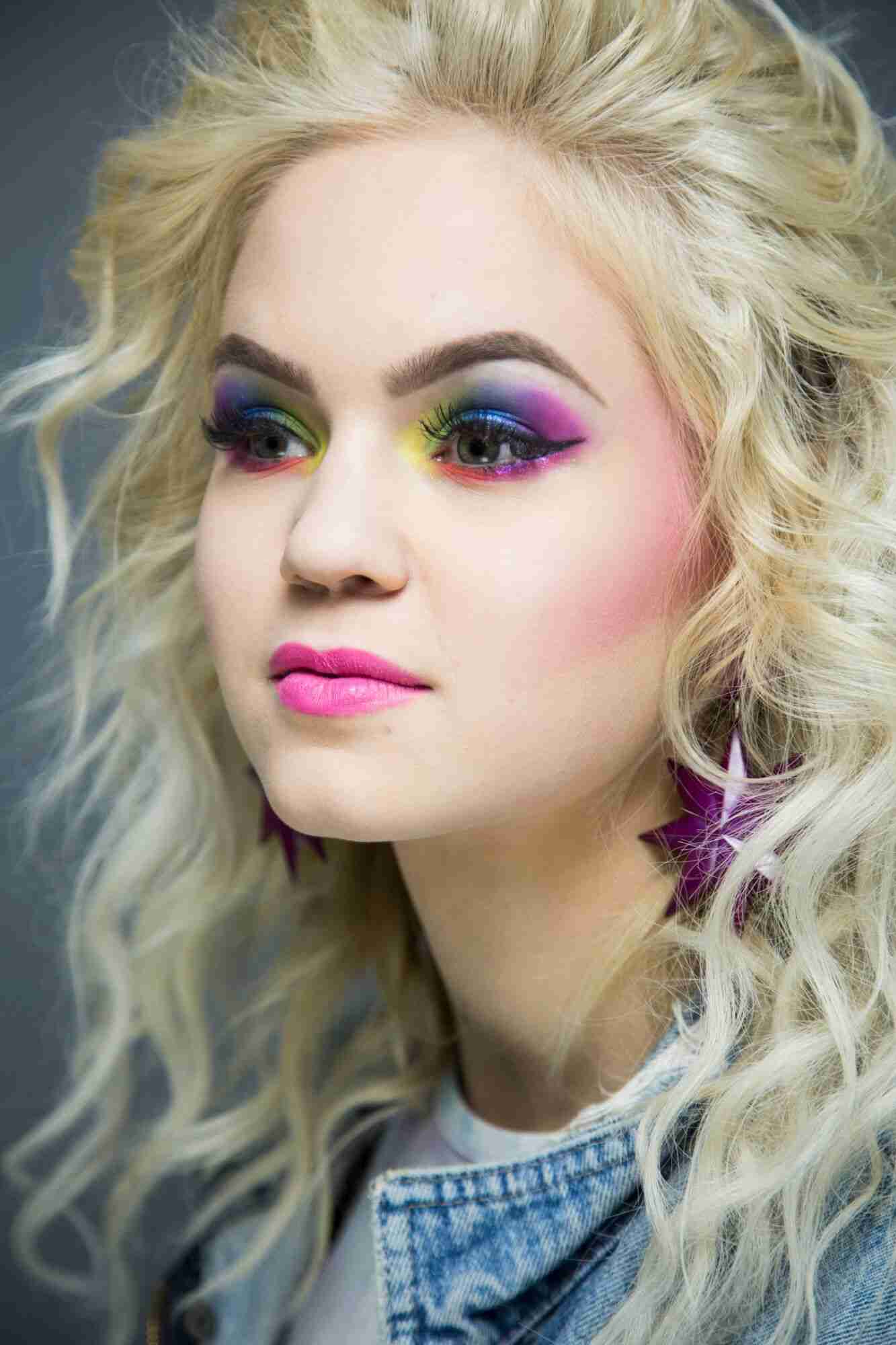 Neon Eye Makeup Pink Lipstick 80's Party Costume Women