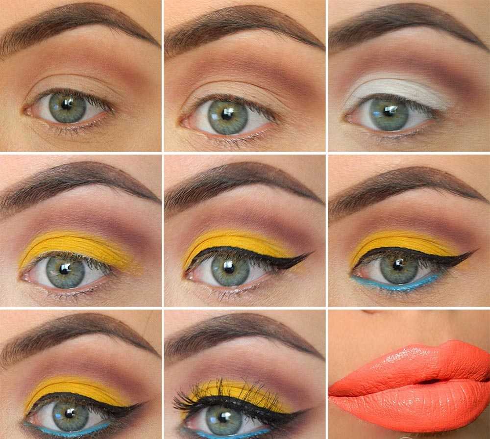 1980 -talets sminkinstruktioner Yellow Eyeshadow Neon Colors Lipstick
