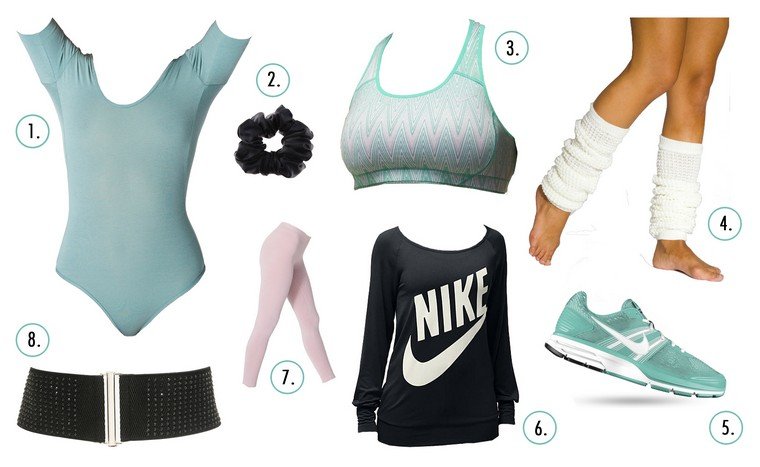 80 -talstema outfit flash dance body manschetter av axelblusen
