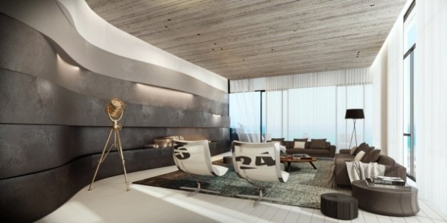 Väggdesign-vågliknande väggpaneler-Ando-studio-penthouse-lägenhet