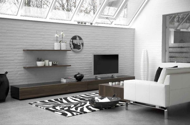 idéer-vit-grå-vägg-färg-vardagsrum-matta-mönstrade-monokrom